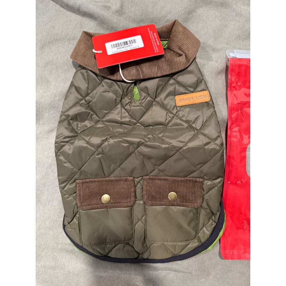 Space Lion Quilted Autumn/Winter Dog Jacket W/ Corduroy Collar & Pockets